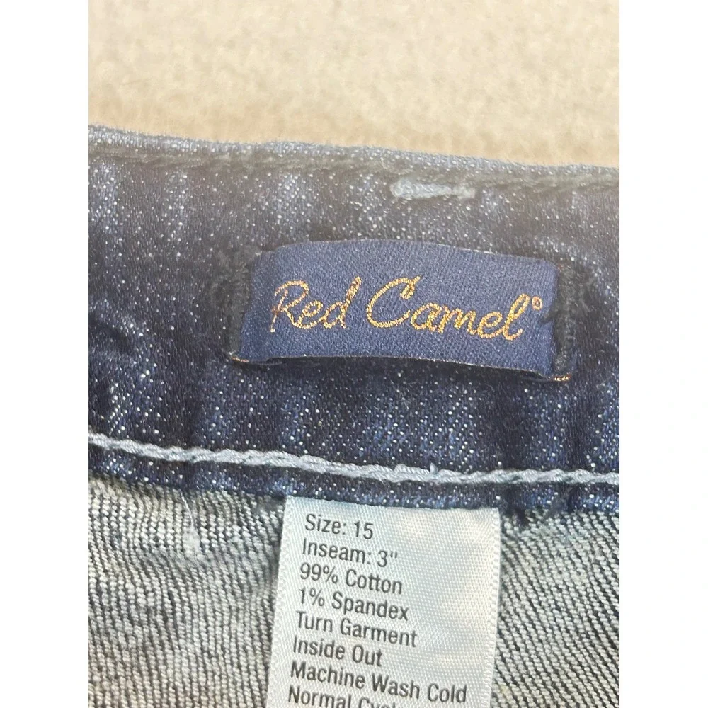 Red Camel Denim Shorts Women Size 15 Blue Distressed